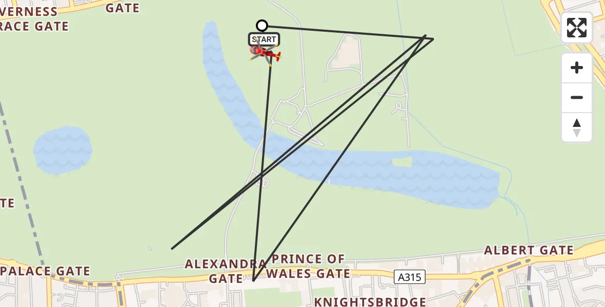 Flight route Air Ambulance Helicopter City of Westminster - City of Westminster, 16 August 2026, 16:57
