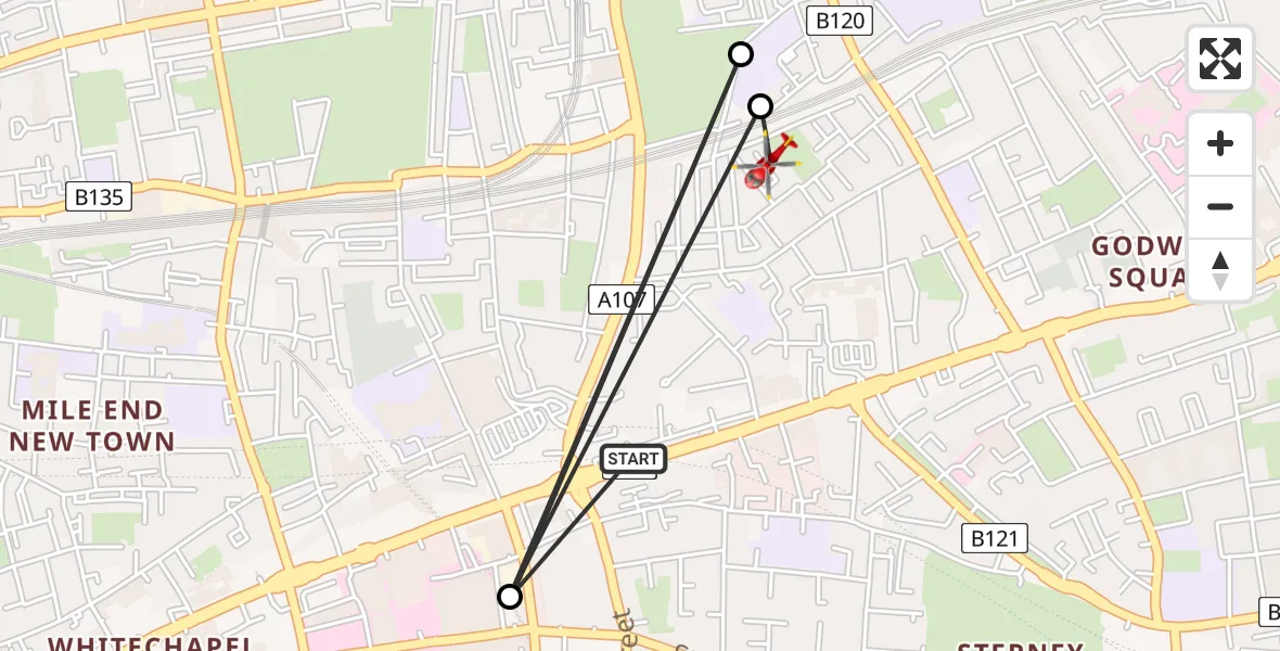 Flight route Air Ambulance Helicopter Royal London Hospital - Stepney, 16 August 2026, 17:27