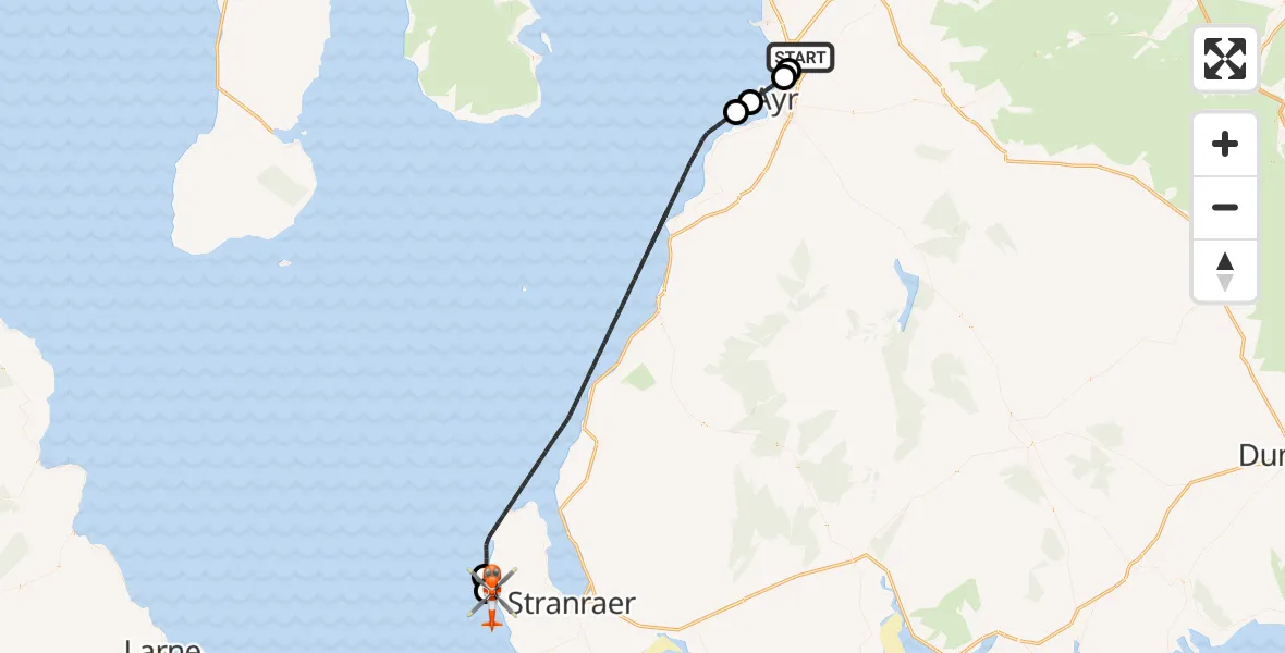 Flight route Coastguard Helicopter Glasgow Prestwick Airport - Inner Seas, 16 August 2026, 18:27