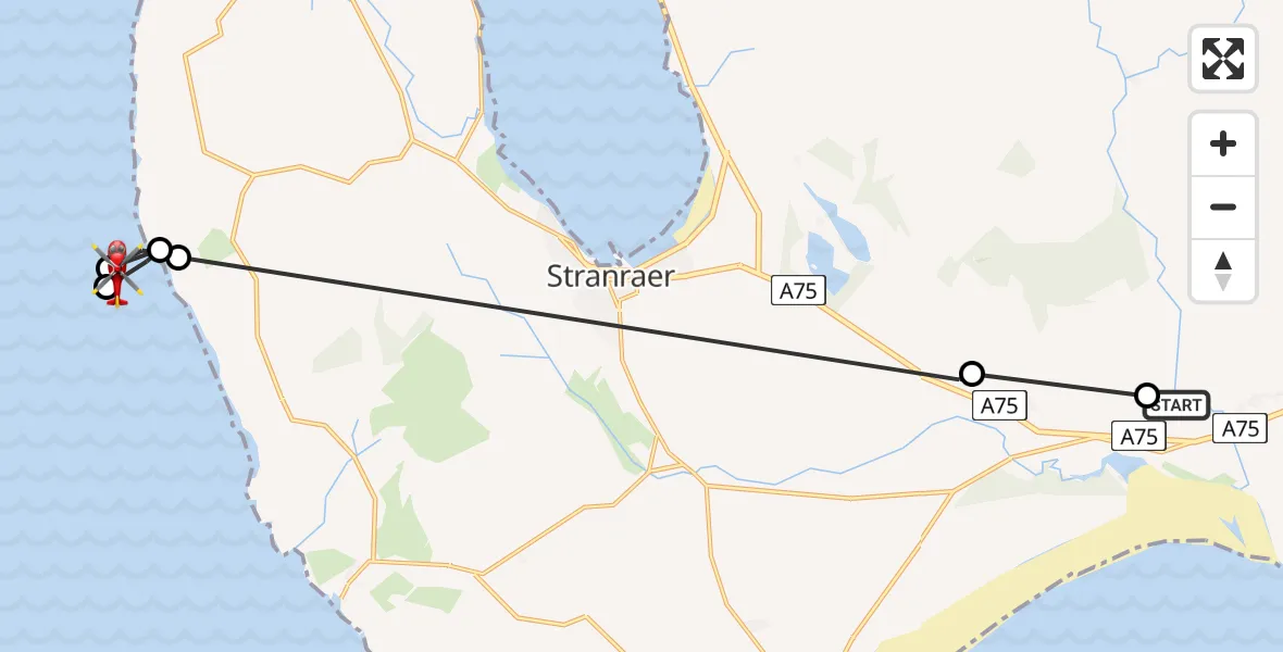 Flight route Air Ambulance Helicopter Glenluce - Irish Sea, 16 August 2026, 18:41