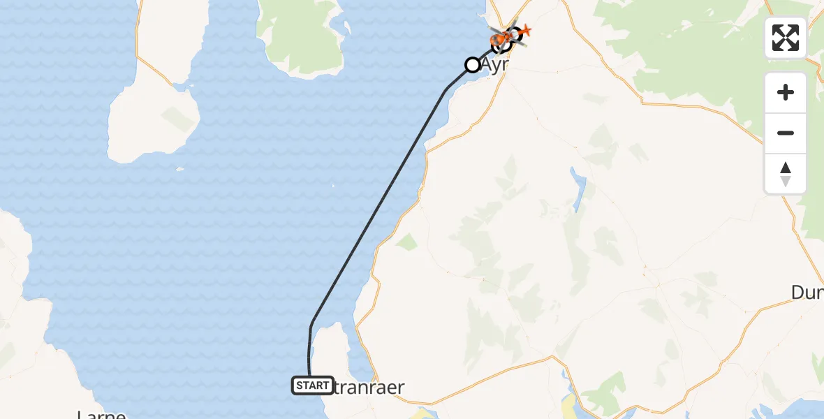 Flight route Coastguard Helicopter Inner Seas - Glasgow Prestwick Airport, 16 August 2026, 19:24