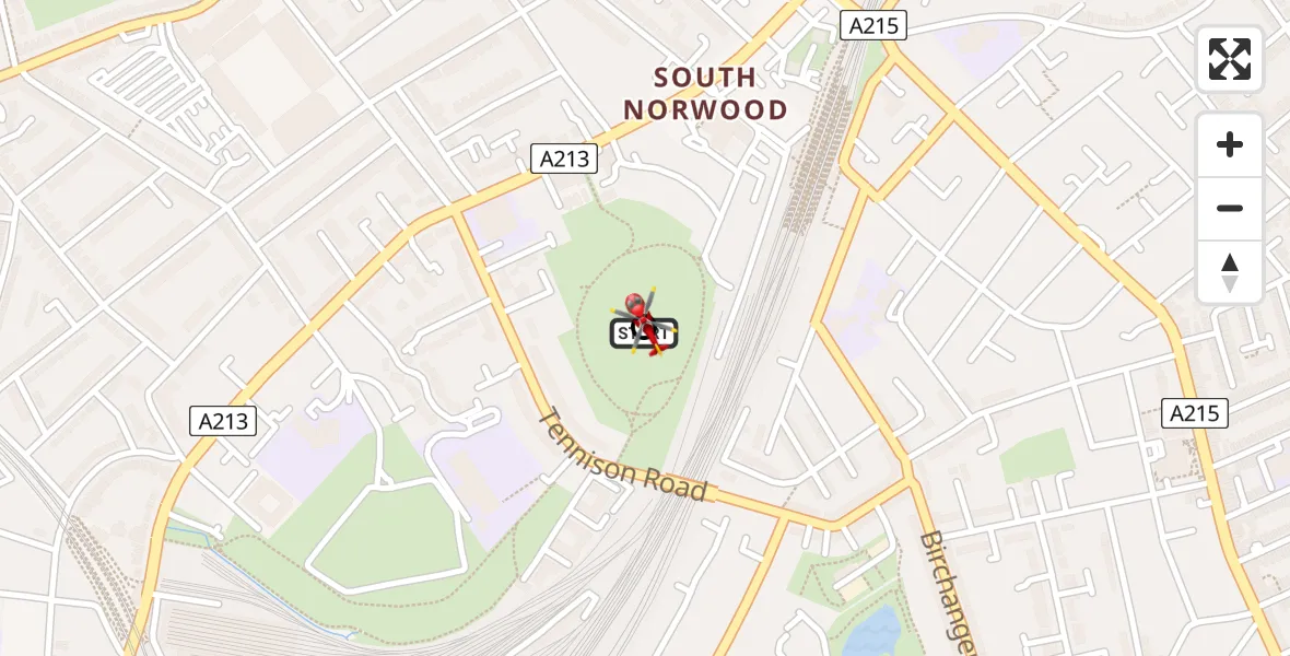 Flight route Air Ambulance Helicopter South Norwood - South Norwood, 16 August 2026, 19:31