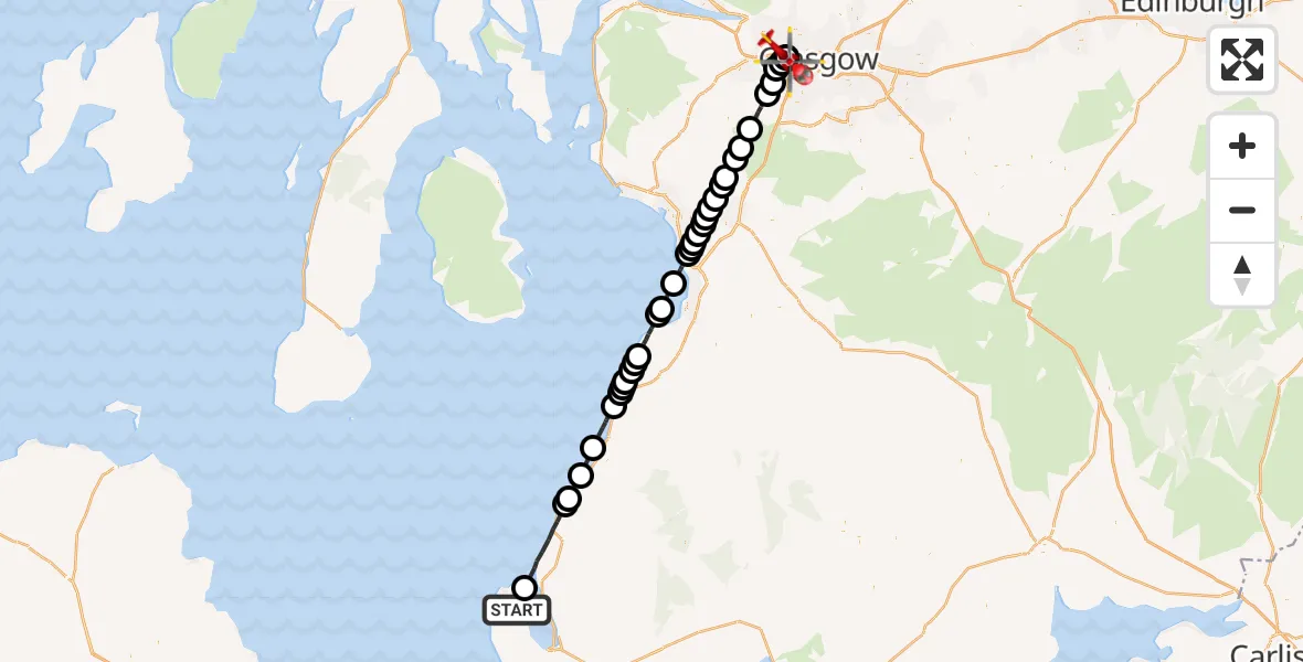 Flight route Air Ambulance Helicopter Kirkcolm - Glasgow, 16 August 2026, 20:20