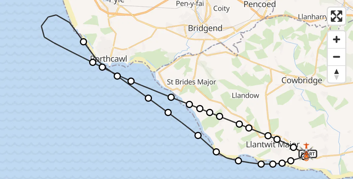 Flight route Coastguard Helicopter MOD St Athan - MOD St Athan, 16 August 2026, 20:53