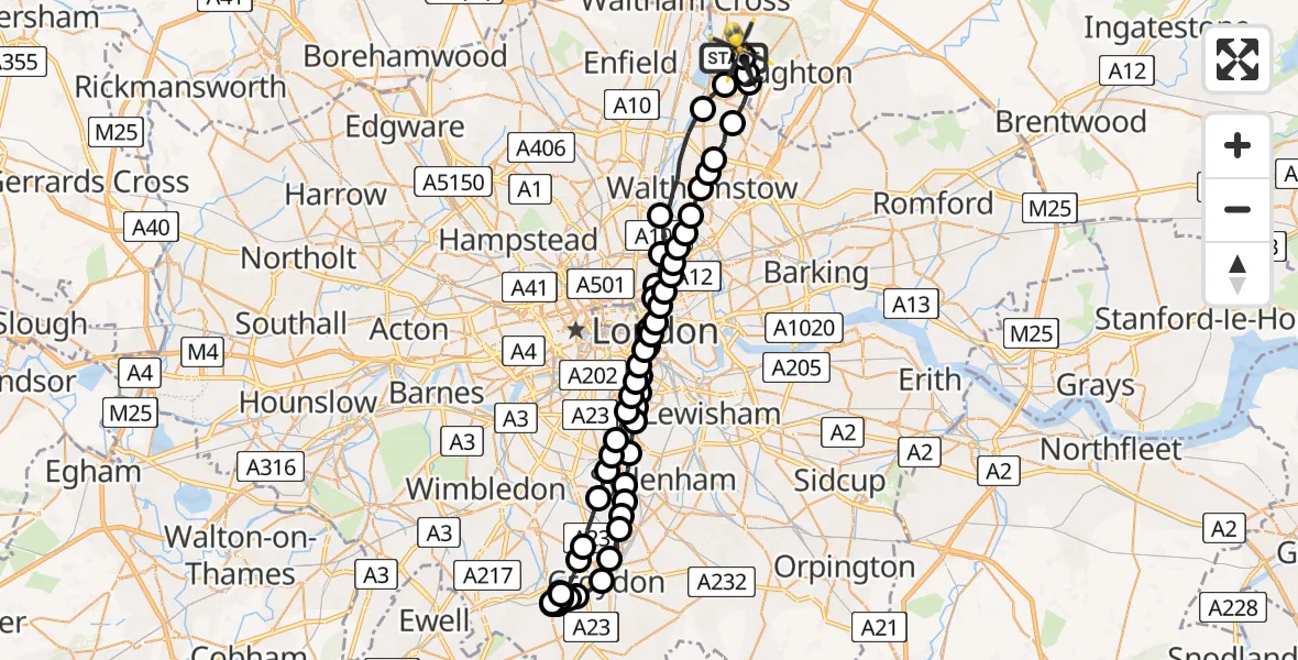 Flight route Police Helicopter Sewardstonebury - Sewardstonebury, 16 August 2026, 21:49