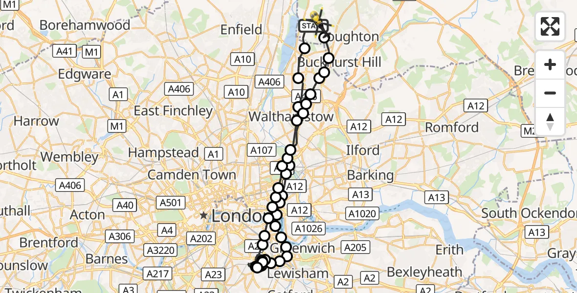 Flight route Police Helicopter Sewardstonebury - Sewardstonebury, 17 August 2026, 00:03
