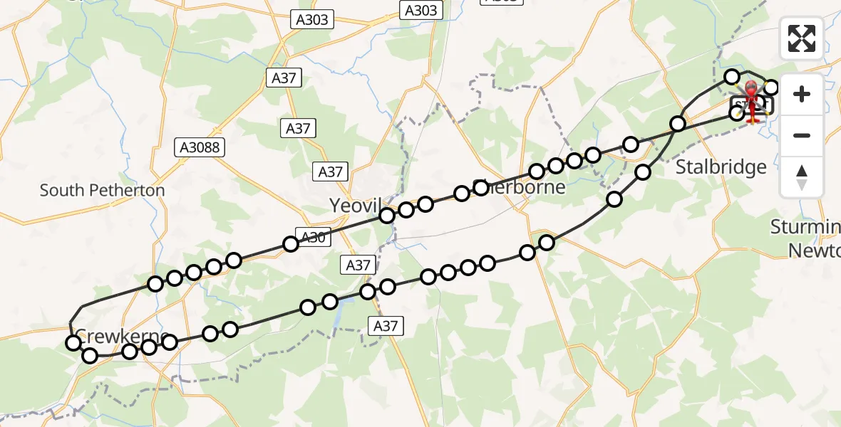 Flight route Air Ambulance Helicopter Henstridge Airfield - Henstridge Airfield, 17 August 2026, 00:15
