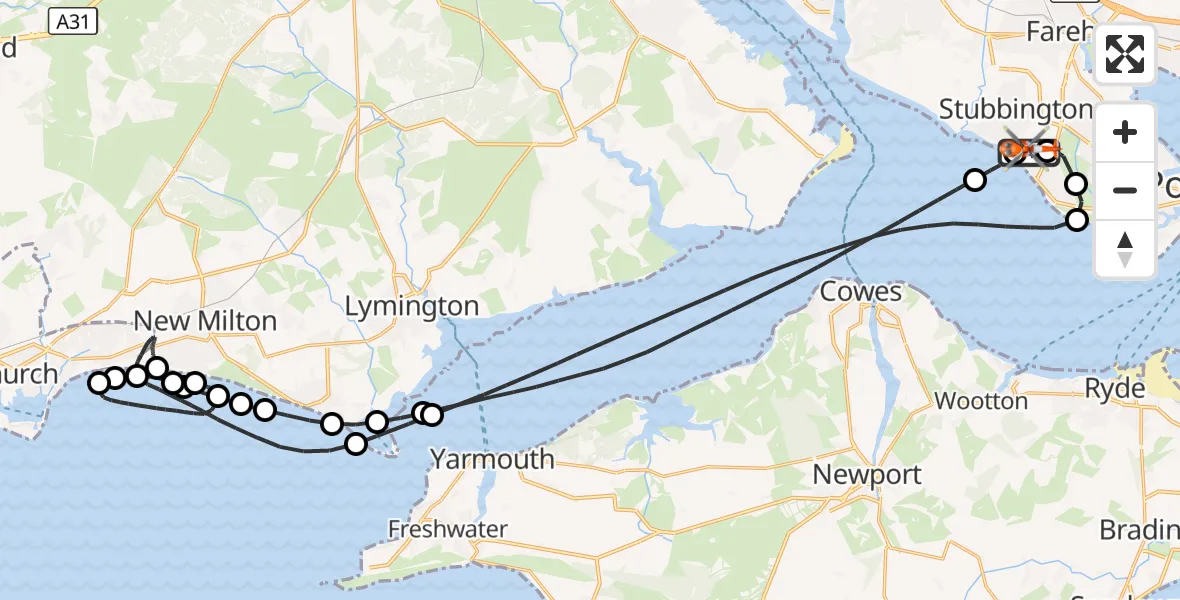 Flight route Coastguard Helicopter Solent Airport - Solent Airport, 17 August 2026, 01:25