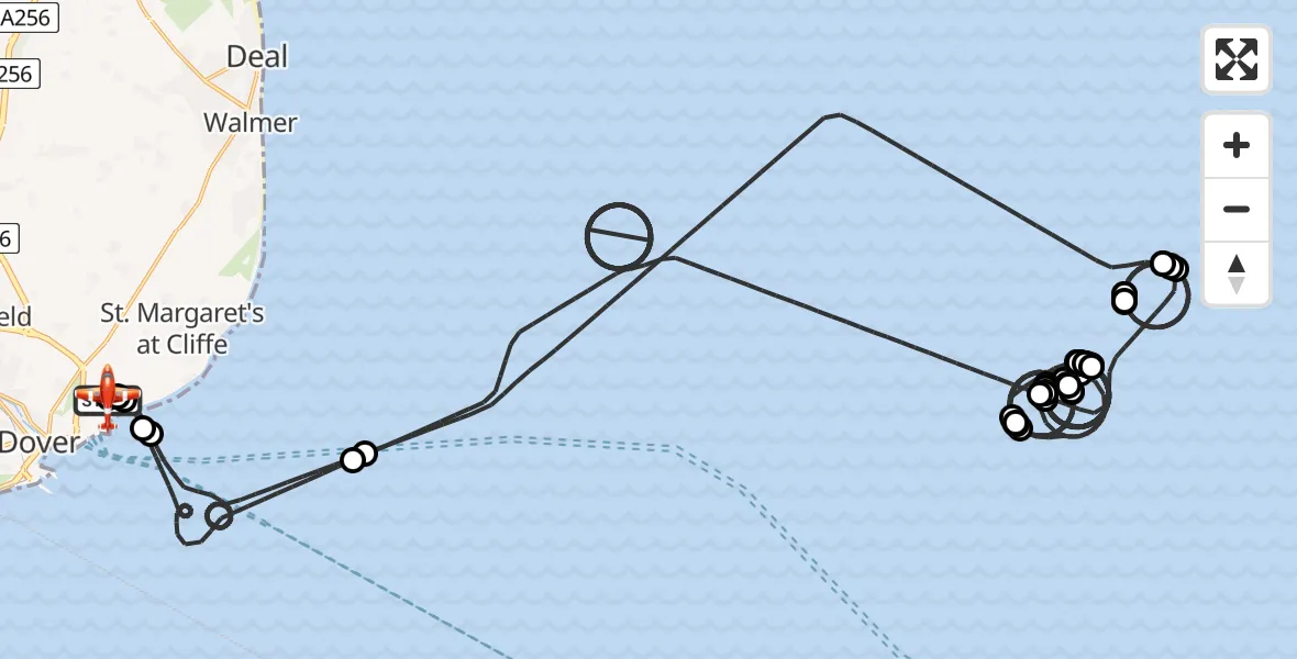 Flight route Coastguard Drone Langdon Battery Heliport - Swingate Airfield, 17 August 2026, 06:00