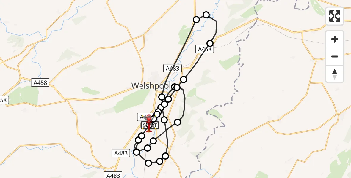 Flight route Air Ambulance Helicopter Welshpool Airport - Welshpool Airport, 17 August 2026, 07:38