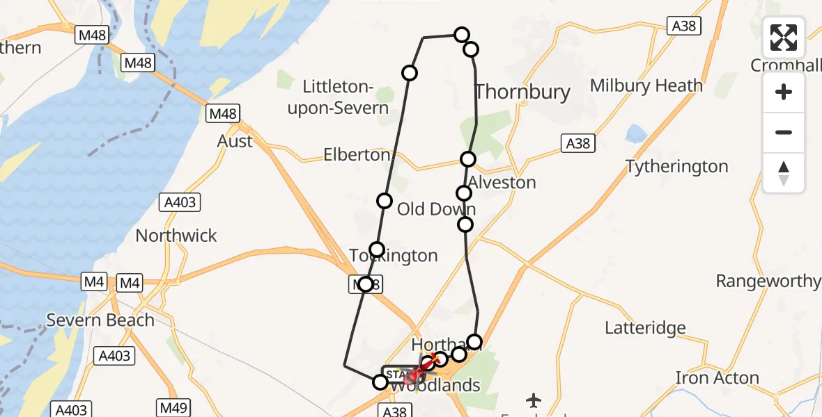 Flight route Air Ambulance Helicopter Almondsbury Helicopter Base - Almondsbury Helicopter Base, 17 August 2026, 08:04