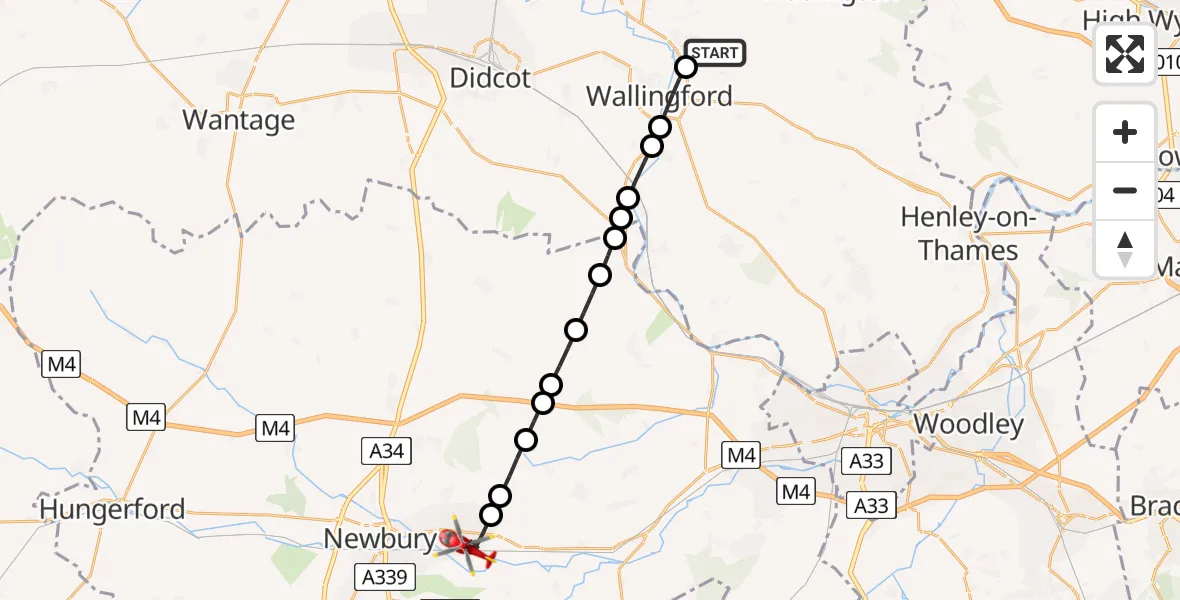 Flight route Air Ambulance Helicopter RAF Benson - Thatcham, 17 August 2026, 08:19