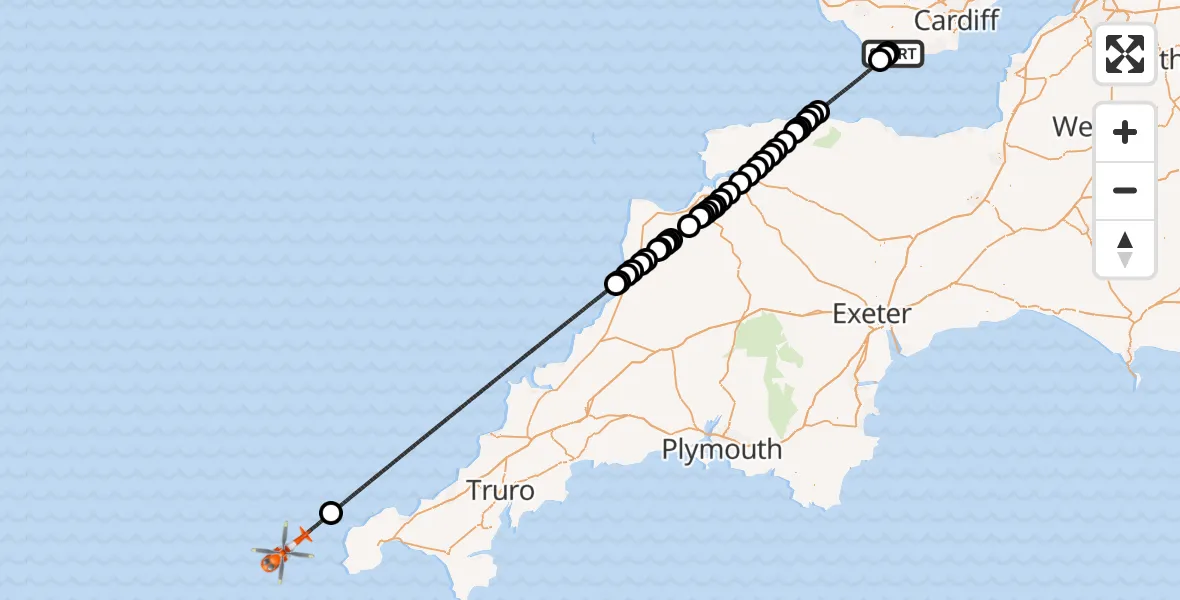 Flight route Coastguard Helicopter MOD St Athan - North Atlantic Ocean, 17 August 2026, 09:29