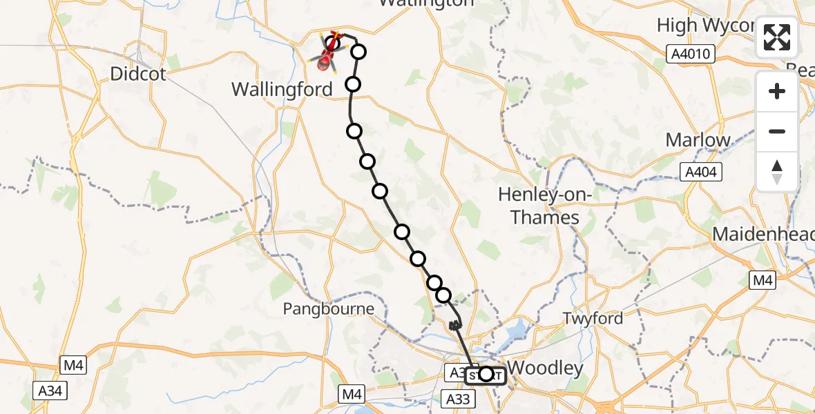 Flight route Air Ambulance Helicopter Royal Berkshire Hospital - RAF Benson, 17 August 2026, 09:59