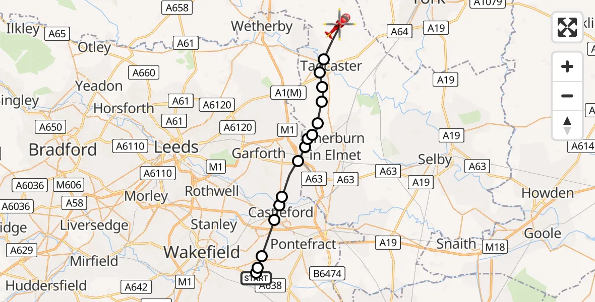 Flight route Air Ambulance Helicopter YAA Nostell Helicopter Port - Healaugh, 17 August 2026, 10:10