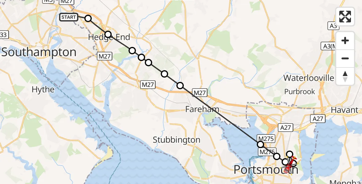 Flight route Air Ambulance Helicopter Townhill Park - Baffins, 17 August 2026, 10:11
