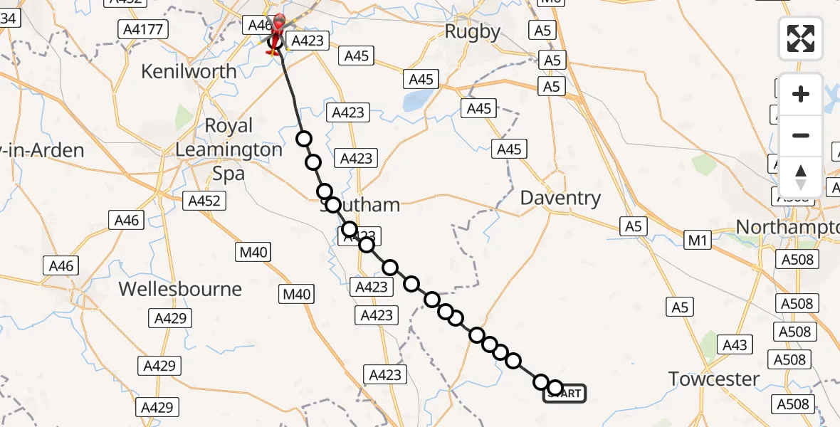 Flight route Air Ambulance Helicopter Sulgrave - Coventry Airport, 17 August 2026, 10:28