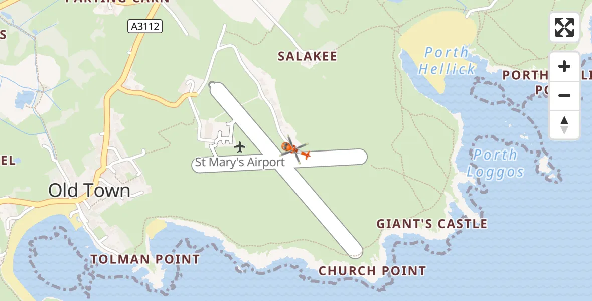 Flight route Coastguard Helicopter St. Mary's Airport - St. Mary's Airport, 17 August 2026, 10:33