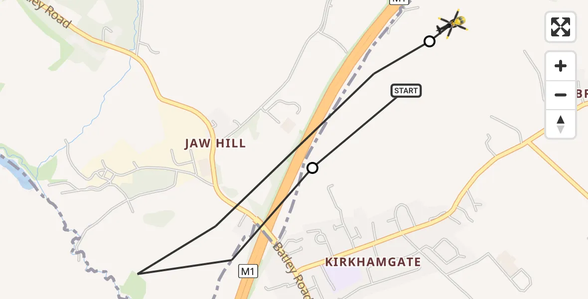 Flight route Police Helicopter East Ardsley - Wrenthorpe, 17 August 2026, 10:40