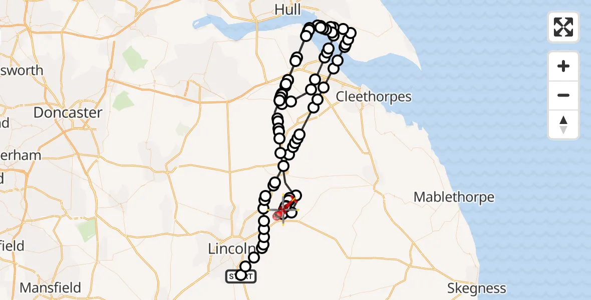 Flight route Air Ambulance Helicopter RAF Waddington - Wickenby Aerodrome, 17 August 2026, 10:57