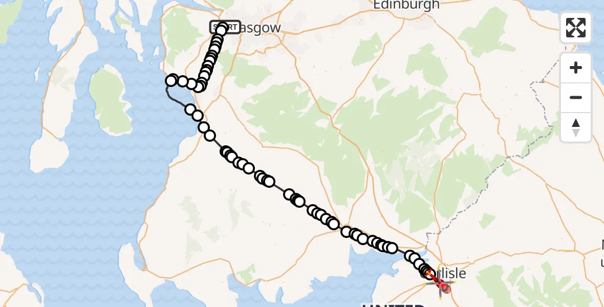 Flight route Air Ambulance Helicopter Glasgow Airport - Cummersdale, 17 August 2026, 11:26