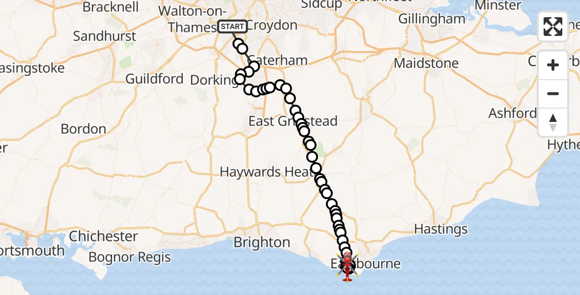 Flight route Air Ambulance Helicopter Ewell - Friston, 17 August 2026, 11:53