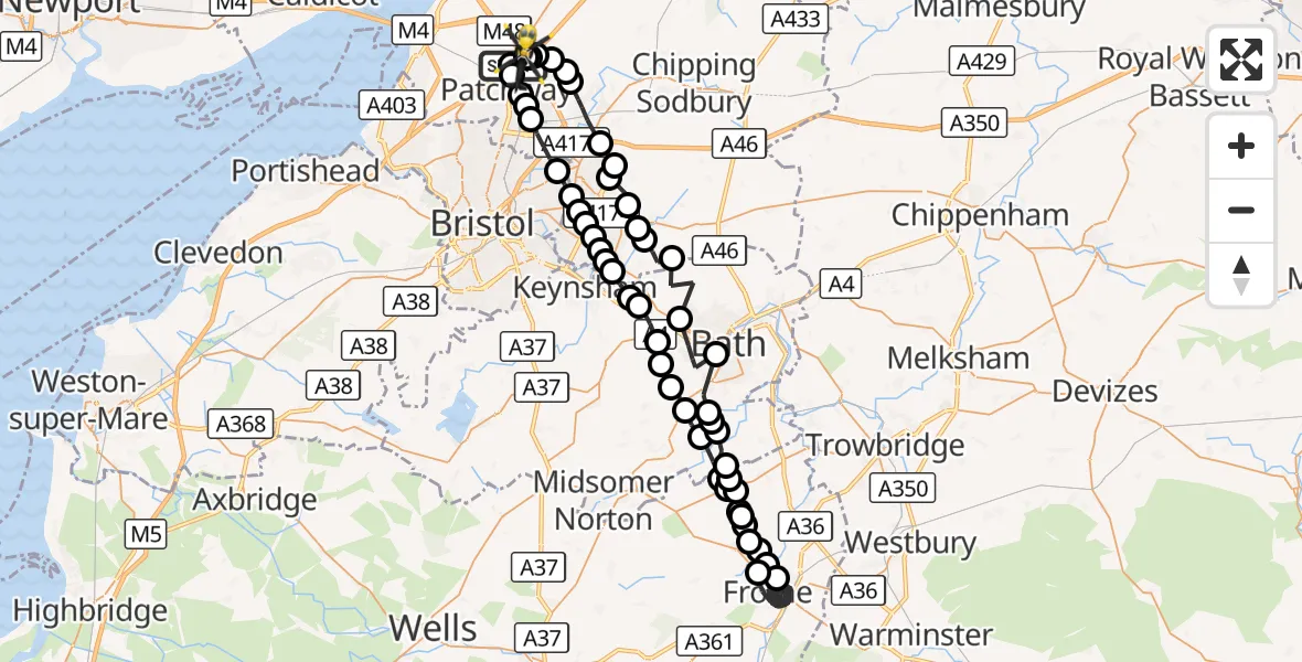 Flight route Police Helicopter Almondsbury Helicopter Base - Almondsbury Helicopter Base, 17 August 2026, 12:02