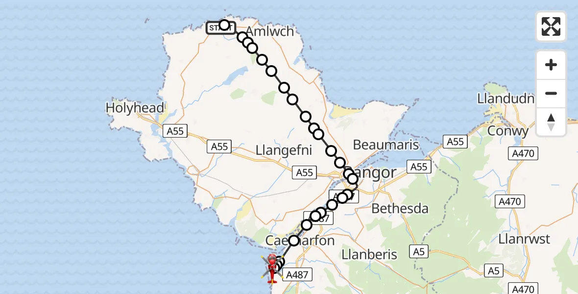 Flight route Air Ambulance Helicopter Cemaes - Caernarfon Airport, 17 August 2026, 12:04