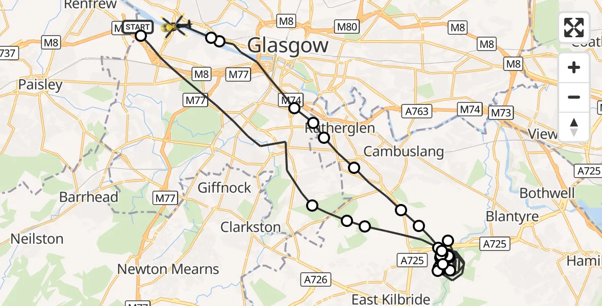Flight route Police Helicopter Renfrew - Glasgow, 17 August 2026, 12:05