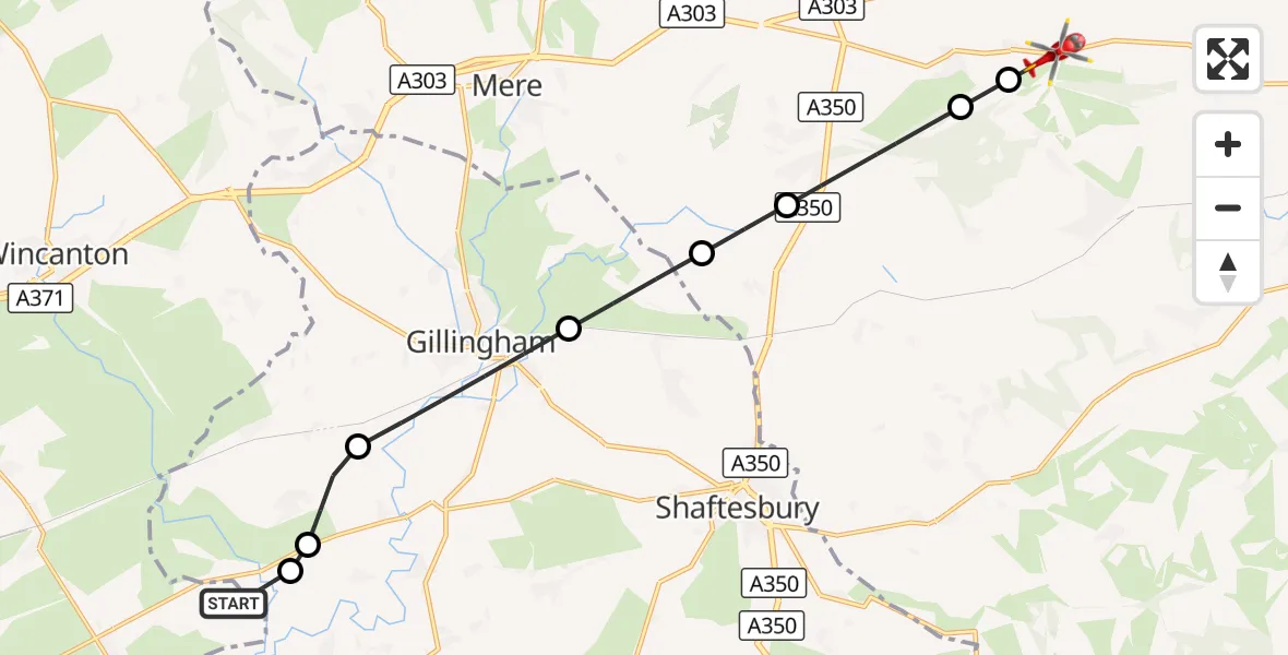 Flight route Air Ambulance Helicopter Henstridge Airfield - Fonthill Bishop, 17 August 2026, 12:22