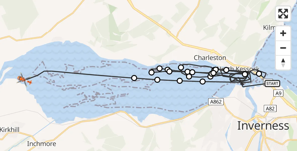 Flight route Coastguard Helicopter Inverness - Kirkhill and Bunchrew, 17 August 2026, 12:35