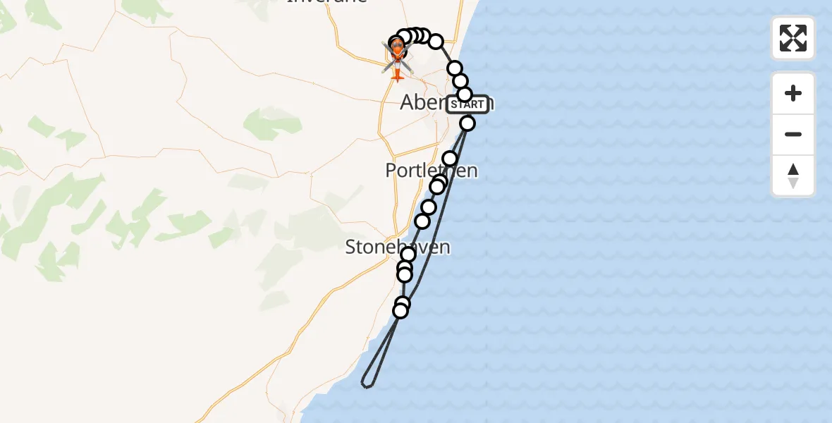 Flight route Coastguard Helicopter Aberdeen City - Aberdeen International Airport, 17 August 2026, 12:35