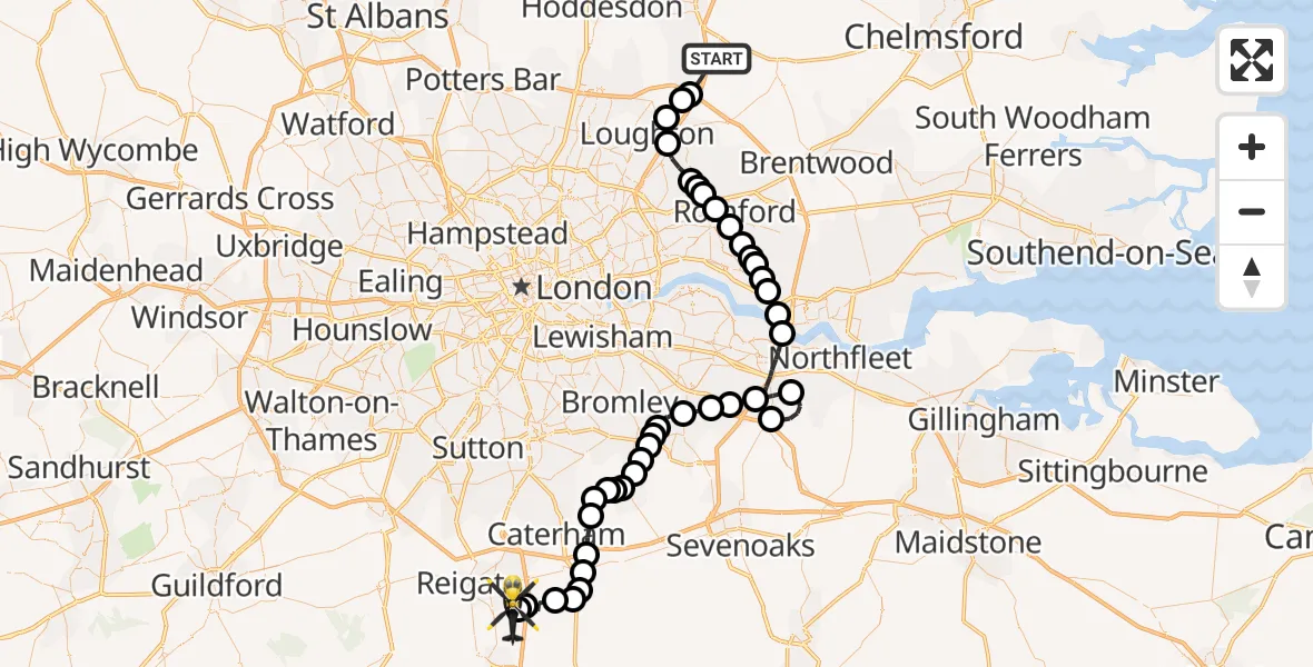 Flight route Police Helicopter North Weald Airfield - Redhill Aerodrome, 17 August 2026, 12:51