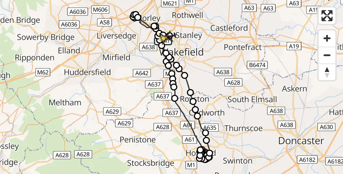 Flight route Police Helicopter Ossett - Wrenthorpe, 17 August 2026, 12:58