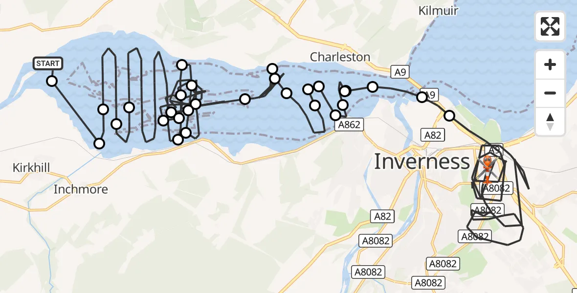 Flight route Coastguard Helicopter Whitewells - Inverness, 17 August 2026, 13:30