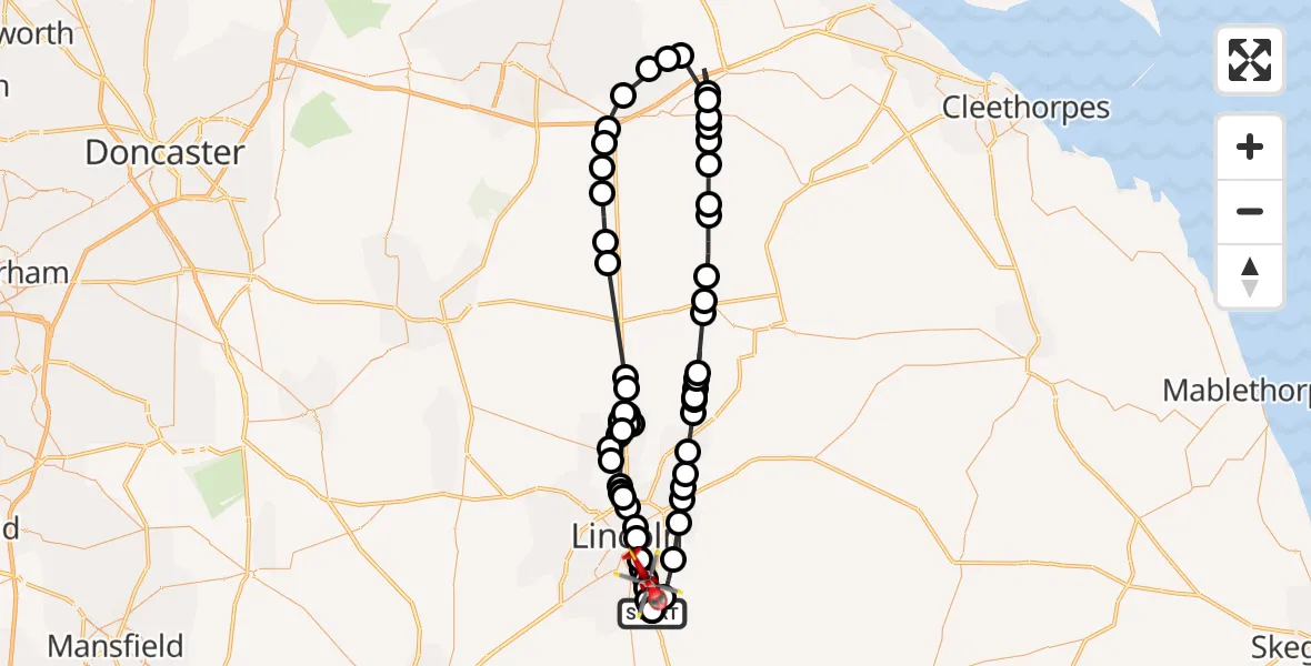 Flight route Air Ambulance Helicopter RAF Waddington - Canwick, 17 August 2026, 13:55