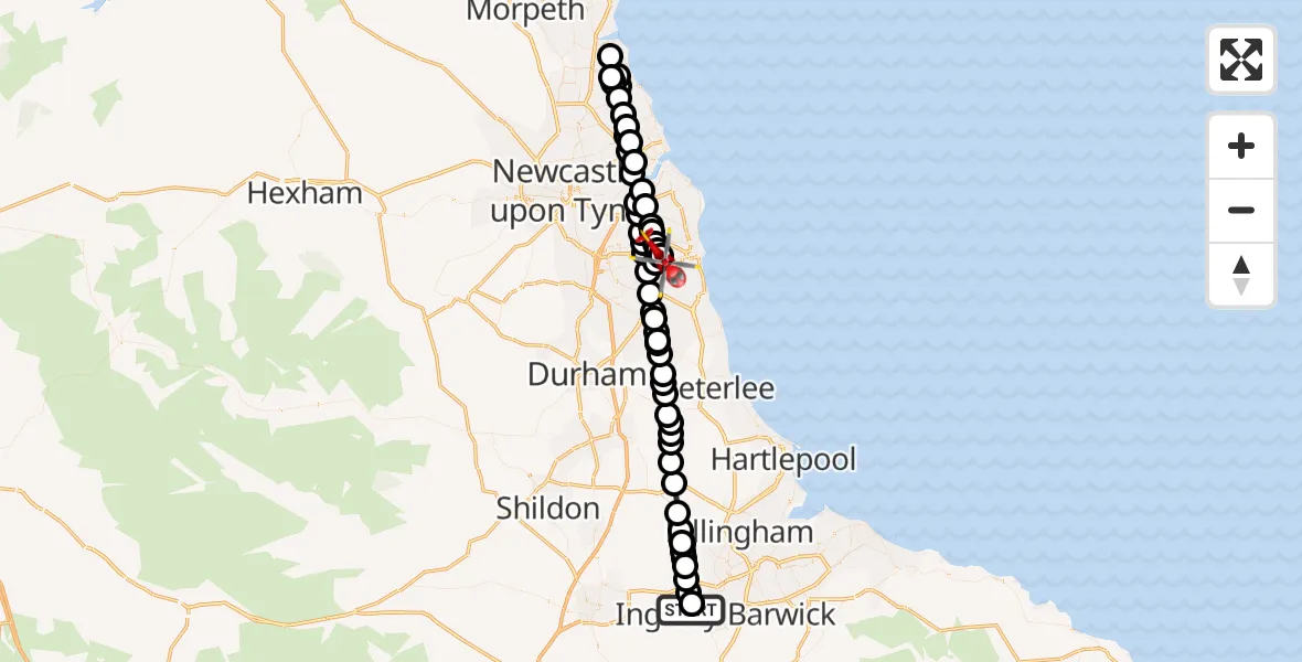 Flight route Air Ambulance Helicopter Egglescliffe - Hylton Lane Estate, 17 August 2026, 14:18
