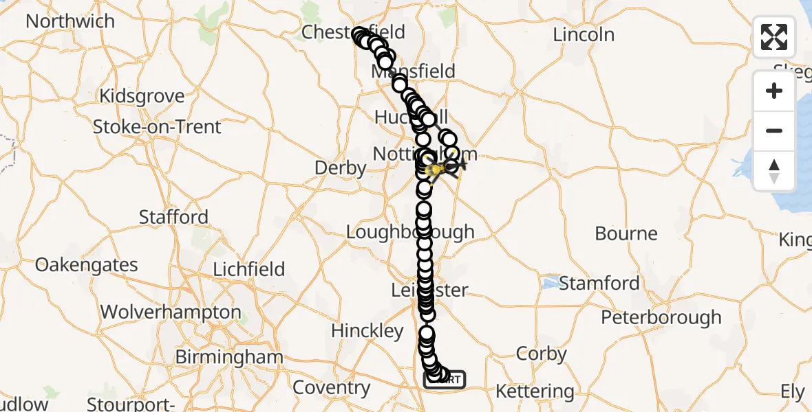 Flight route Police Helicopter Welford - Cotgrave, 17 August 2026, 14:36