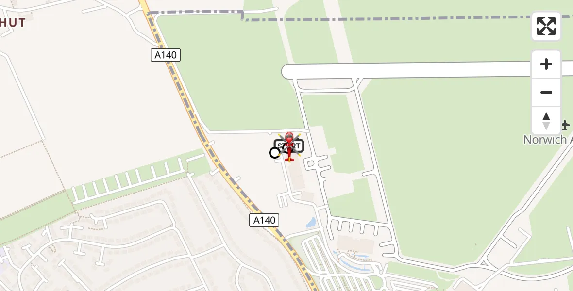 Flight route Air Ambulance Helicopter Norwich Airport - Norwich Airport, 17 August 2026, 14:59