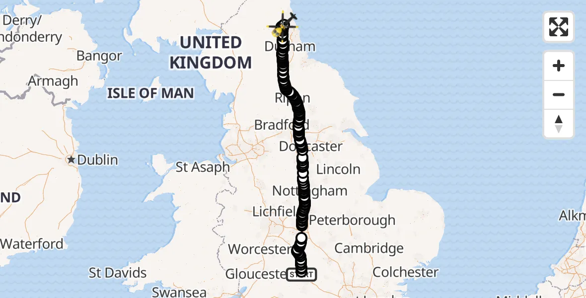 Flight route Police Helicopter Tackley - Newcastle International Airport, 17 August 2026, 15:07
