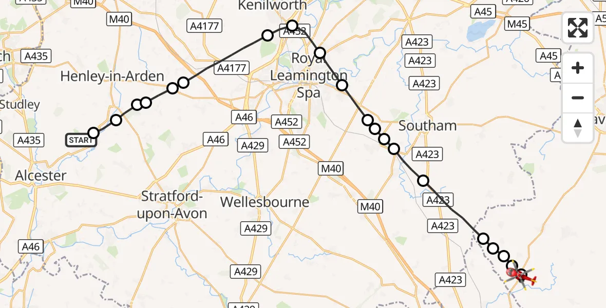 Flight route Air Ambulance Helicopter Great Alne - Chipping Warden, 17 August 2026, 15:15