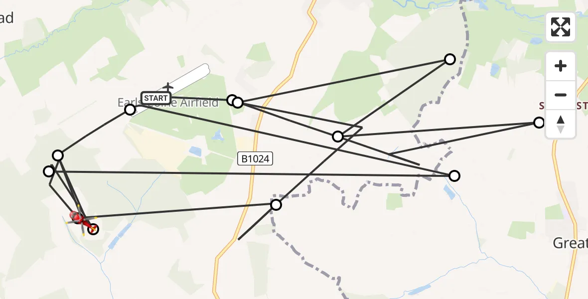 Flight route Air Ambulance Helicopter Earls Colne Airfield - Braintree, 17 August 2026, 15:17