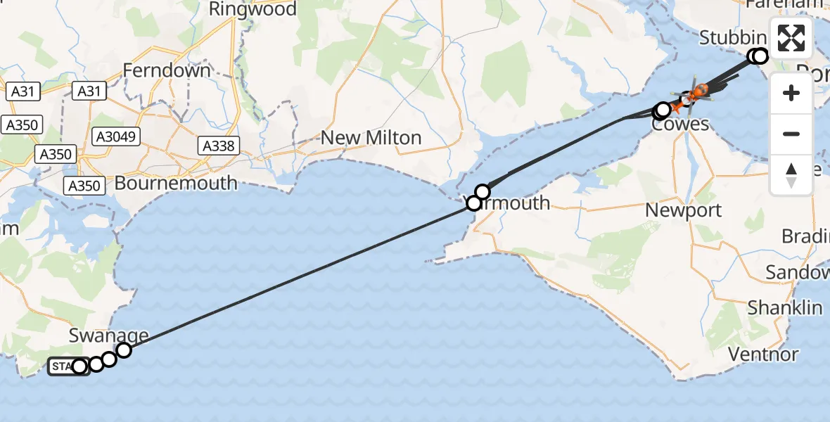 Flight route Coastguard Helicopter Langton Matravers - English Channel, 17 August 2026, 15:48