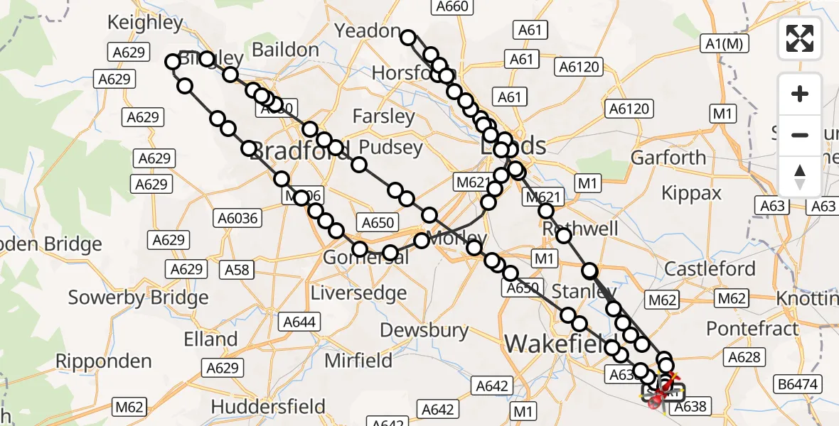 Flight route Air Ambulance Helicopter YAA Nostell Helicopter Port - YAA Nostell Helicopter Port, 17 August 2026, 15:55