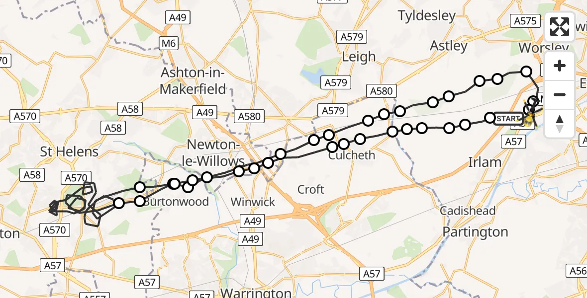 Flight route Police Helicopter Irlam - Manchester Barton Aerodrome, 17 August 2026, 16:07
