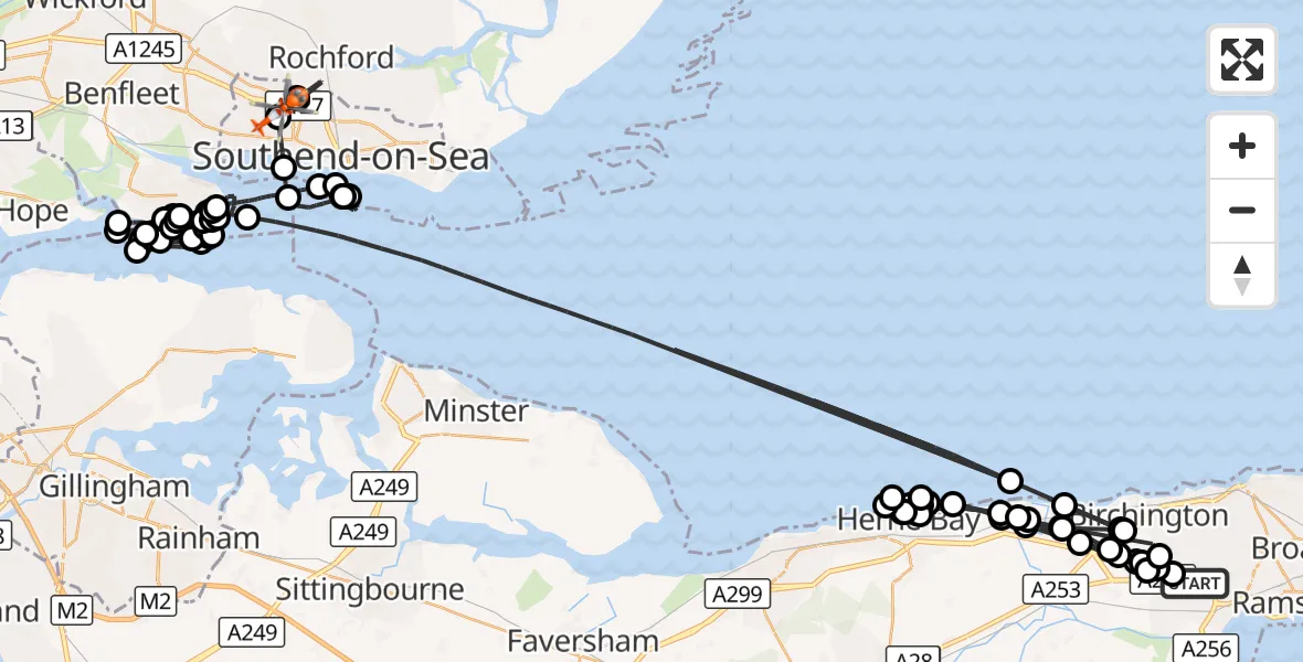 Flight route Coastguard Helicopter Manston Airport - Leigh on Sea, 17 August 2026, 16:18