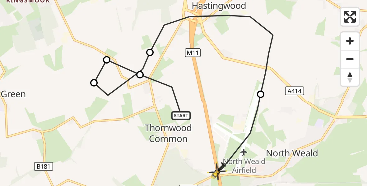 Flight route Police Helicopter North Weald Bassett - North Weald Bassett, 17 August 2026, 16:58