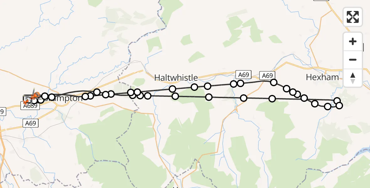 Flight route Coastguard Helicopter Carlisle Lake District Airport - Carlisle Lake District Airport, 17 August 2026, 17:48