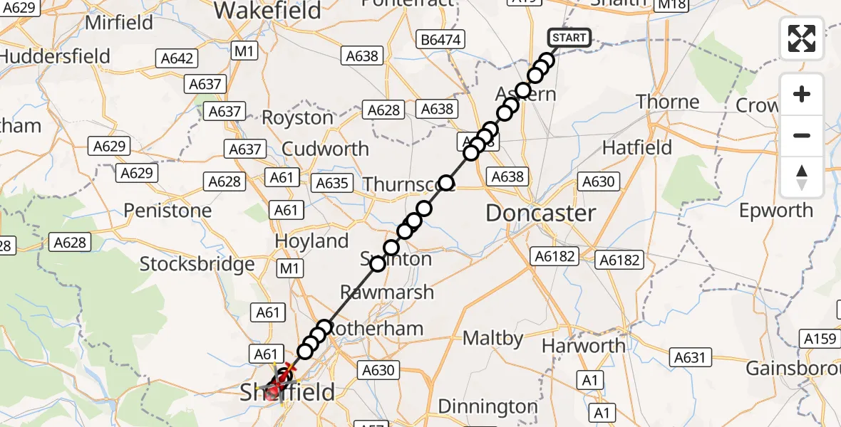 Flight route Air Ambulance Helicopter Balne - Netherthorpe, 17 August 2026, 17:51