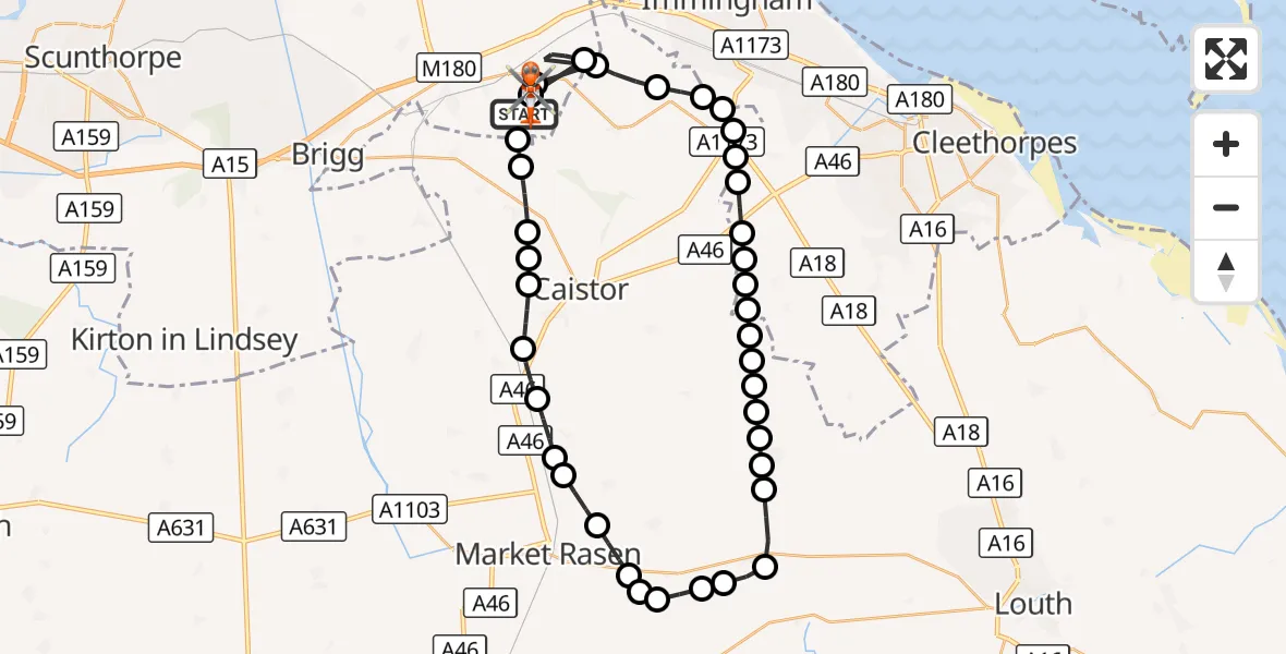 Flight route Coastguard Helicopter Humberside Airport - Humberside Airport, 17 August 2026, 18:37